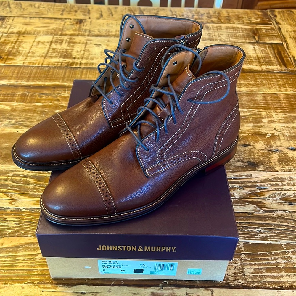 J&M Men's Boots Warner Cap Toe Zip Boot size 8M